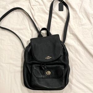 Black leather coach backpack